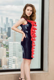 Women Black Latex Dress Red Ruffles Sleeveless