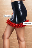 Womens Black Latex Mini Skirt Ruffled Micro