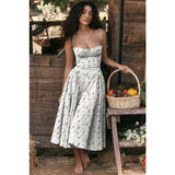 Women's summer amazon dress: french retro long dress, court style dopamine outfit, spaghetti strap dress for women