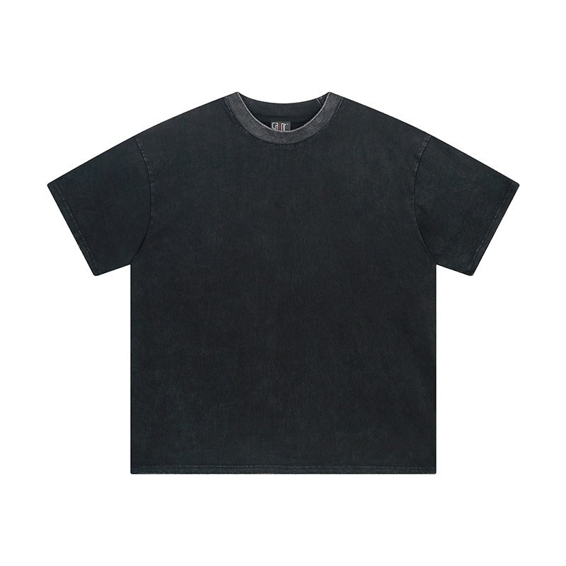 saint m t shirts  s.m. washed & distressed solid color heavyweight short-sleeve tee with a small neckline