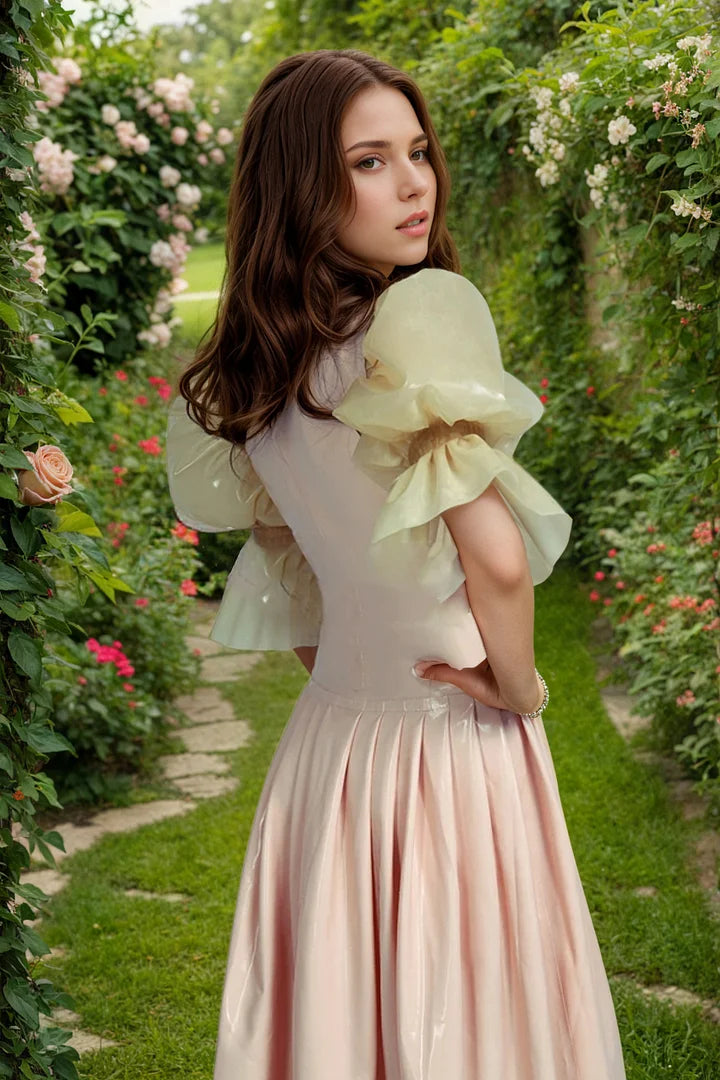 Women Pink Latex Dress Princess Aurora Gown