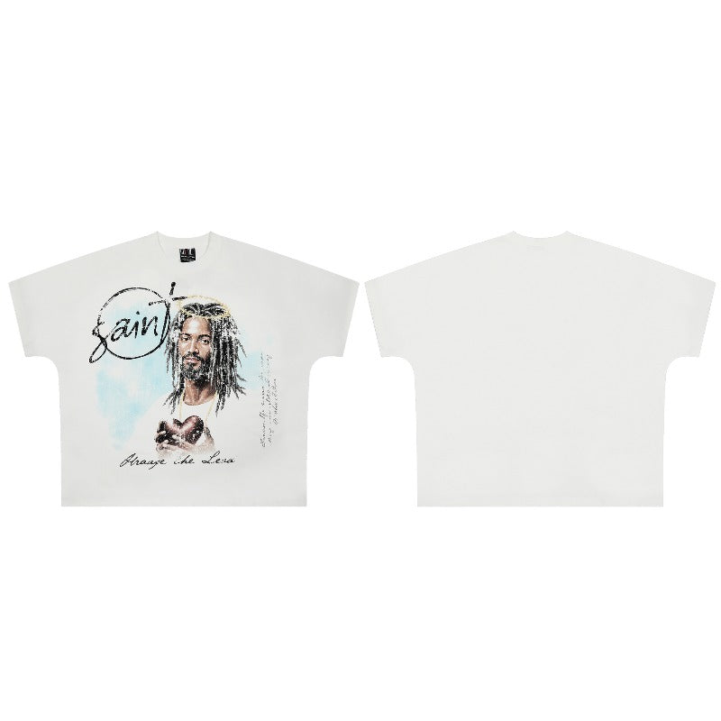 saint m t shirts  s.m character & letter graphic crew neck pullover short sleeve t-shirt - wholesale