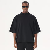 Men's fashionable brand small neck heavy cotton t-shirt men's american street loose plus size boxy short wide men's short sleeve
