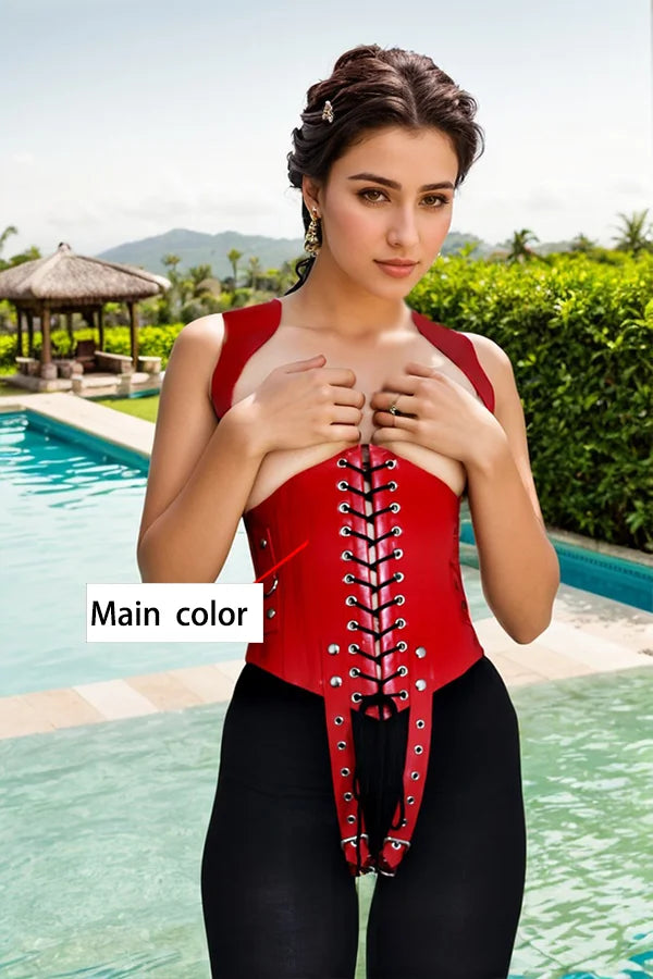 Women Red Latex Corsets Tye Me Up