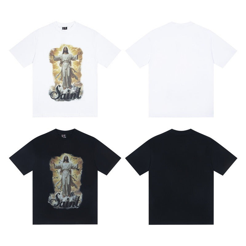 saint m t shirts  s.m character & letter graphic crew neck short sleeve tee