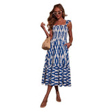 Women's dress - european & american style summer dress - printed sexy square neck, cinched waist, ruched cami, maxi dress