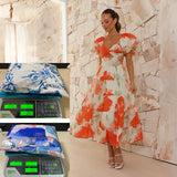 Women's dress - cross-border fashion, spring/summer, amazon style, elegant, slim-fit, printed, puff sleeve, high-end maxi dress for women