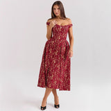 Women's dress - spring/summer european & american style - fashionable, elegant, one-shoulder, backless, slim-fit, waist-cinching, printed dress for women