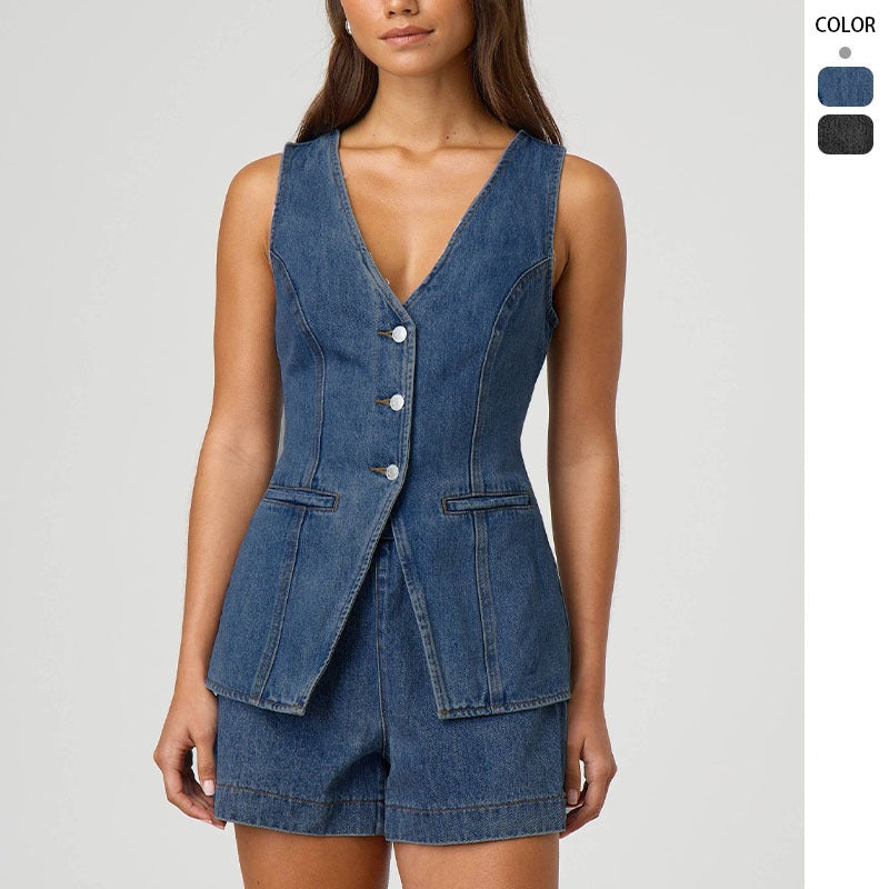 Women's pants - in stock - cross-border fashion - european & american style - trendy & casual - sleeveless - high waist - women's outfit - denim shorts - women's