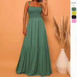 Women's dress: european and american style, solid color, high-waisted, slimming, elegant, vintage-inspired, spaghetti strap, maxi length, dress, light luxury