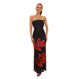 Women's dress - spring/summer european & american style fashionable high-end bandeau backless sexy slim-fit placement print dress