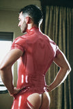 Men Latex Bodysuit Romper Style Open Bum Classic Short Sleeve