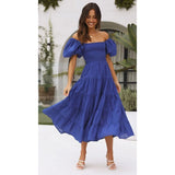 Women's summer dress: european and american style, puff sleeve, slimming maxi dress, hot girl high-waisted off-the-shoulder printed dress