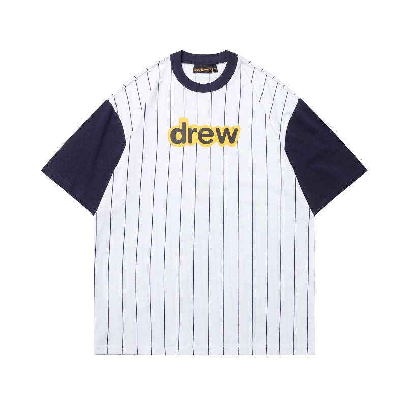 Drew house t-shirt - spring/summer - d@ew letter print striped color block crew neck pullover short sleeve