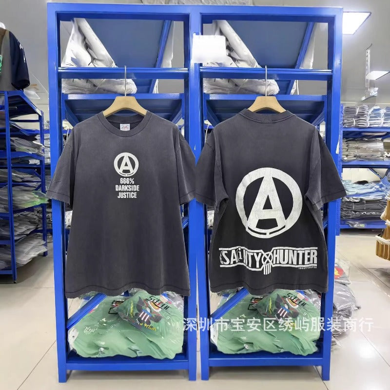saint m t shirts  s.m collaboration skeleton print crew neck pullover short sleeve t-shirt - wholesale