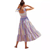 Women's dress - amazon women's clothing - spring/summer european and american casual plaid tie-up bandeau ruched maxi dress