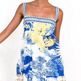 Women's dress - ready-to-ship summer collection: european & american style, cross-border, vacation-inspired maxi dress with placement print and spaghetti straps