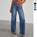 Women's pants - cross-border amazon, independent website, foreign trade women's denim jeans - washed denim wide leg pants