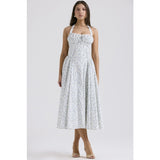 Women's summer slim-fit camisole maxi dress - european & american style fashion print halter neck lace trim dress