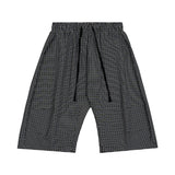 Etai men's fashionable plaid cropped pants with distressed seam detail, pleated casual shorts, drawstring lightweight men's shorts