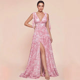 Women's dress - cross-border supply - european & american style - chiffon printed maxi dress - halter neck slit - vacation style dress