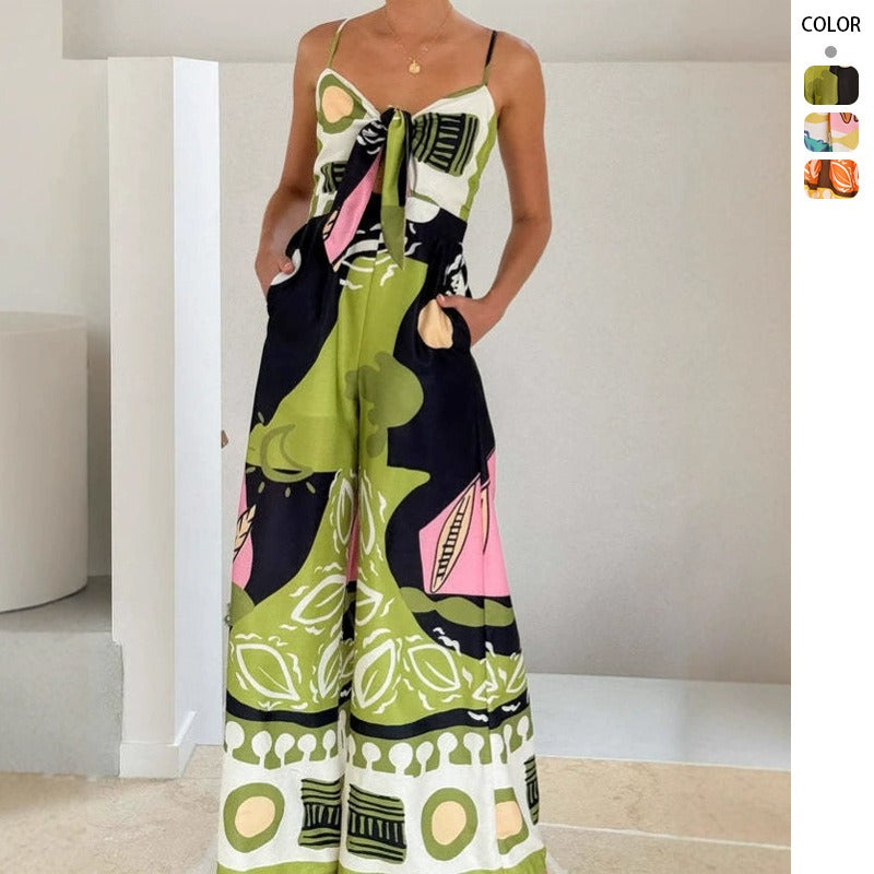 Women's pants: european and american export, aliexpress, amazon, casual fashion, digital print, tie-front romper