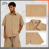 Men's boxy fit short sleeve workwear style shirt - summer casual heavyweight men's shirt