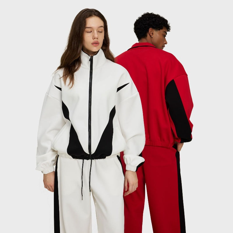 Etai men's clothing | trendy color block oversized tracksuit set - men's casual high neck jacket & wide leg pants - spring/autumn outfit