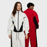 Etai men's clothing | trendy color block oversized tracksuit set - men's casual high neck jacket & wide leg pants - spring/autumn outfit