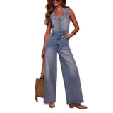 Women's pants: cross-border amazon us summer casual v-neck sleeveless denim jumpsuit overalls for women