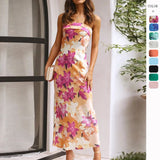 Women's dress - cross-border fashion, european & american amazon style, spring/summer elegant socialite satin backless bandeau dress with print