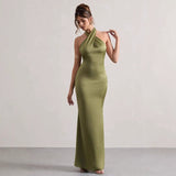 Women's halter neck evening dress - export quality, amazon fashion, elegant slim-fit dress, european & american style, wish, banquet, fashionable party dress