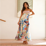 Women's dress - amazon spring/summer european & american style - high-waisted, printed, holiday-inspired, maxi swing dress with spaghetti straps