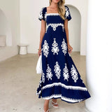 Women's dress - summer amazon independent site fashion cross-border women's clothing - vacation style printed beach dress - shirred dress for women