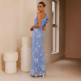 Women's dress - export quality, asymmetrical neckline, european & american style, amazon fashion, spaghetti strap, bodycon, sexy, 3d floral appliqué, new summer collection