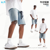 Personalizedretro washed denim shorts g high quality denim shorts trendy brand loose edge frayed denim shorts
