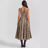 Women's dress - cross-border european & american style - french plaid high-end summer dress - spaghetti strap gingham maxi dress - court style