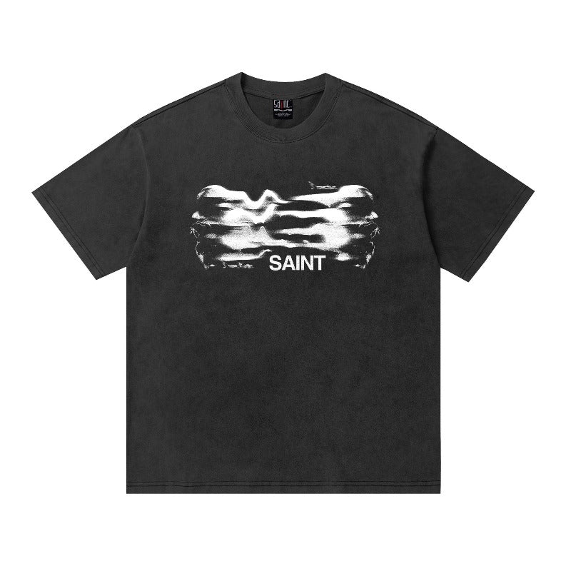saint m t shirts  s.m. face letter graphic crew neck pullover short sleeve t-shirt - wholesale