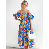 Women's dress: bestselling spring/summer one-shoulder printed puffy sleeve a-line dress for cross-border e-commerce (us/european platforms)