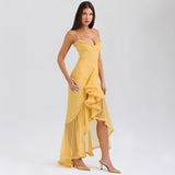 Women's dress - new summer collection: elegant yellow spaghetti strap lace maxi dress - hot girl style - wholesale foreign trade source - dress