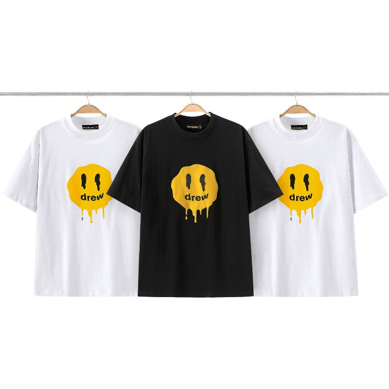 Drew house t shirt spring and summer d@ew dissolving smiley face pattern round neck pullover short sleeves