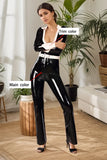 Women Latex Catsuits Bell Bottom Blazer