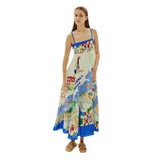 Women's dress - european & american style, cross-border aliexpress, independent website, sexy spaghetti strap, graffiti cotton linen print, maxi swing dress for women