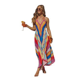 Women's spring/summer off-the-shoulder v-neck camisole dress - floral print, flowy maxi dress, elegant formal wear
