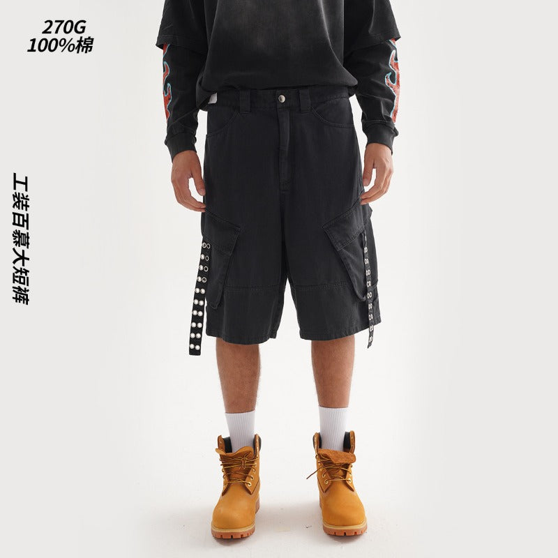 Etai men's streetwear brand cargo bermuda shorts - premium loose fit cotton denim shorts