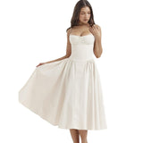 Women's summer amazon dress: french retro long dress, court style dopamine outfit, spaghetti strap dress for women