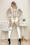 Women Latex Catsuits square neckline short sleeve