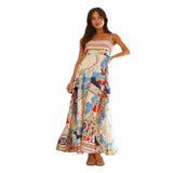 Women's dress - amazon spring/summer european & american style - high-waisted, printed, holiday-inspired, maxi swing dress with spaghetti straps