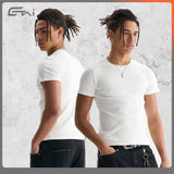 Etai men's fashion european and american trendy high-quality slim-fit cropped ribbed short-sleeve versatile streetwear men's crew neck t-shirt