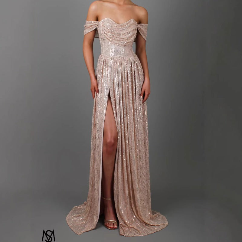 Women's dress amazon fashion banquet dress ins sequin big skirt tube top sexyfashion slit dress